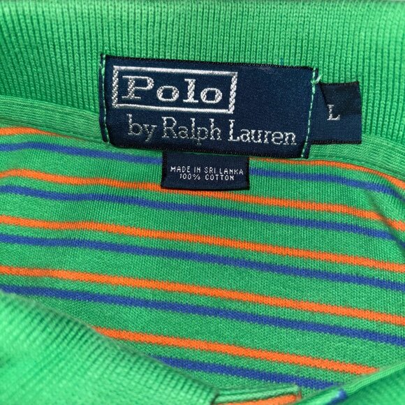Polo Ralph Lauren Mens L Green Orange Blue Stripe Polo Shirt Short Sleeve Cotton - Picture 6 of 7